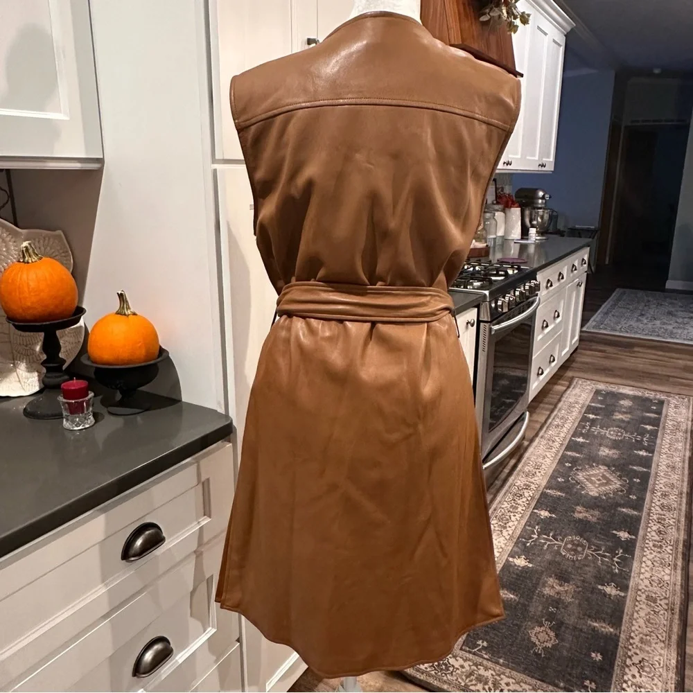 Marc New York Vegan Faux Leather Sleeveless Duster Cardigan Womens Size XS Brown